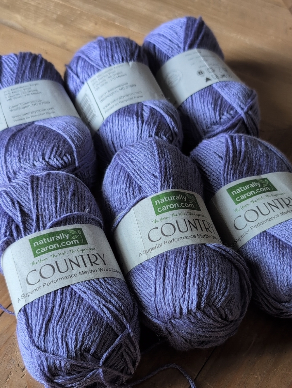 Lot Of Six (6) Naturally Caron Country Merino Wool Yarn - Lavender Purple